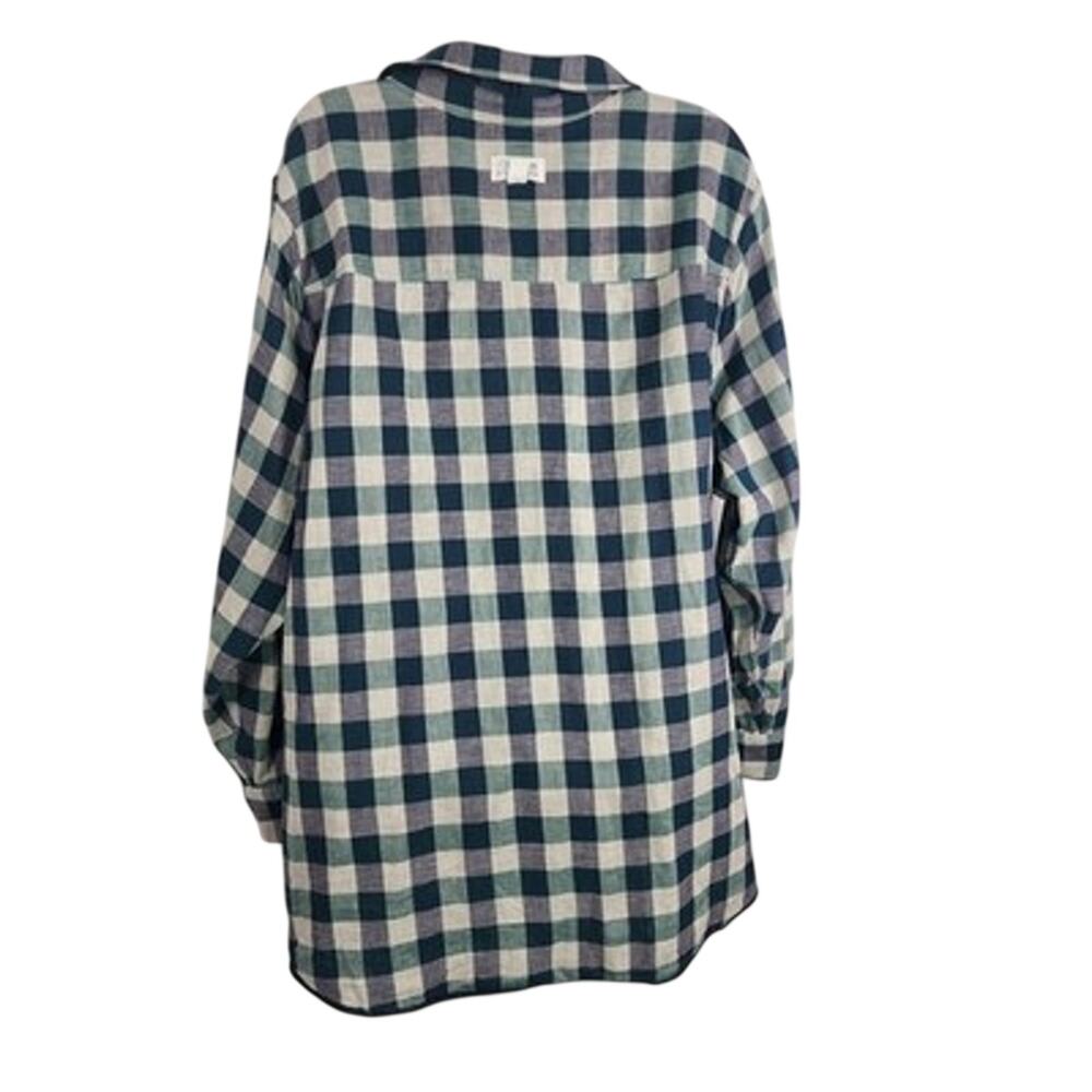 Joan Rivers Womens Cotton Plaid Reversible Boyfriend Shirt 2X Navy Emerald Snap - Picture 12 of 14